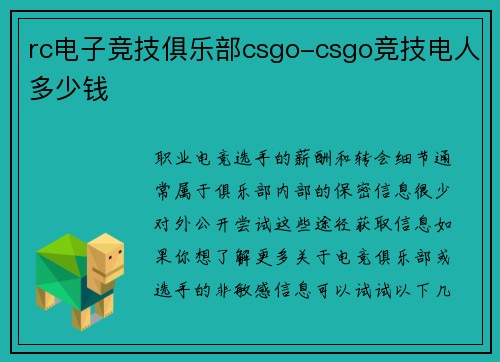 rc电子竞技俱乐部csgo-csgo竞技电人多少钱