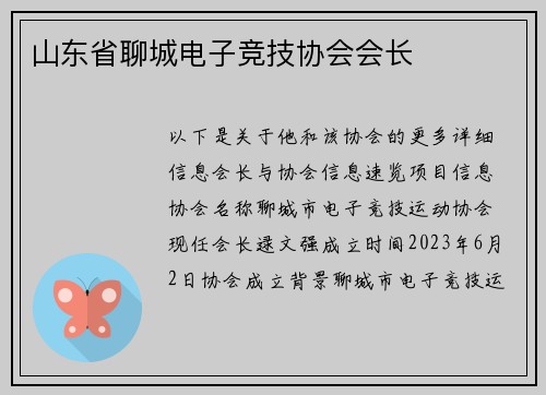 山东省聊城电子竞技协会会长